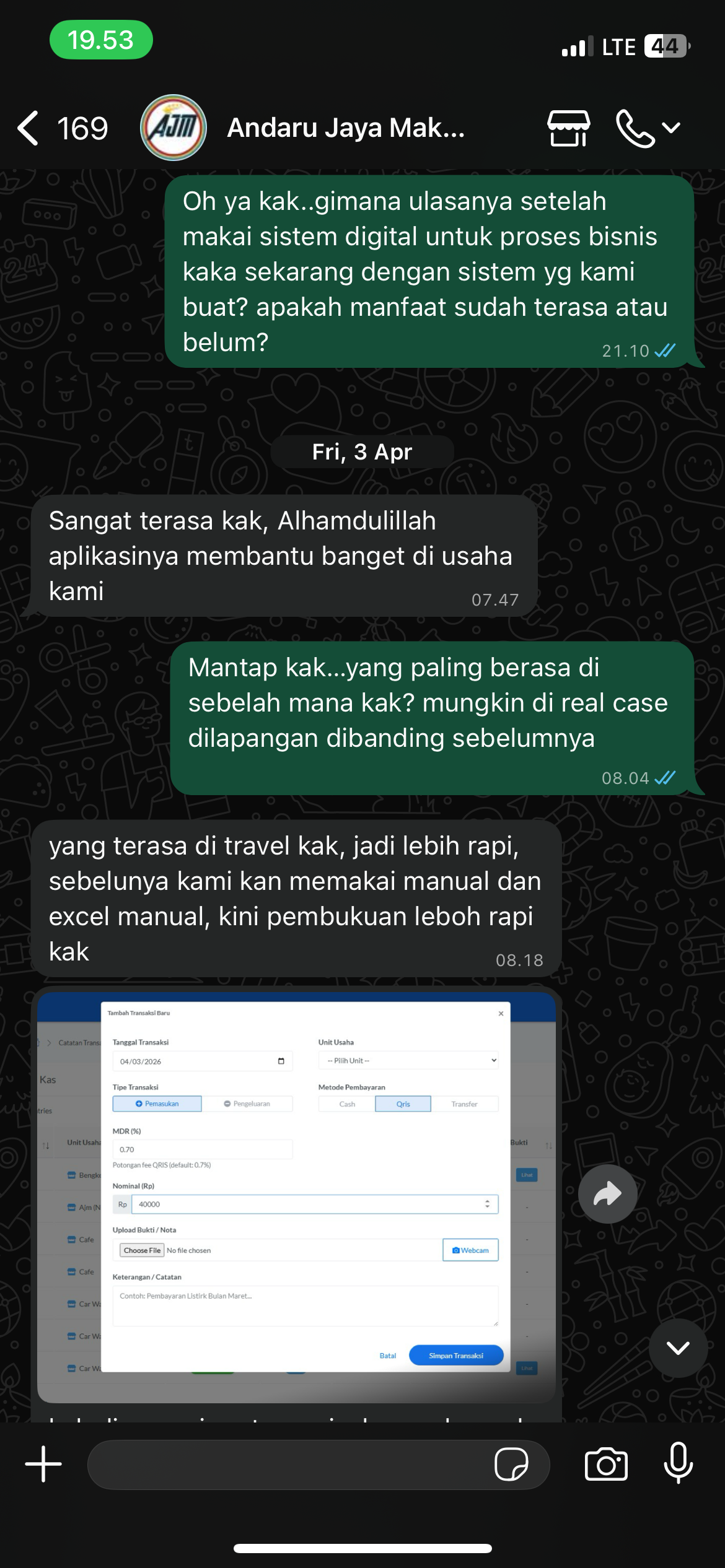 Bukti Percakapan WhatsApp AJM TRANS